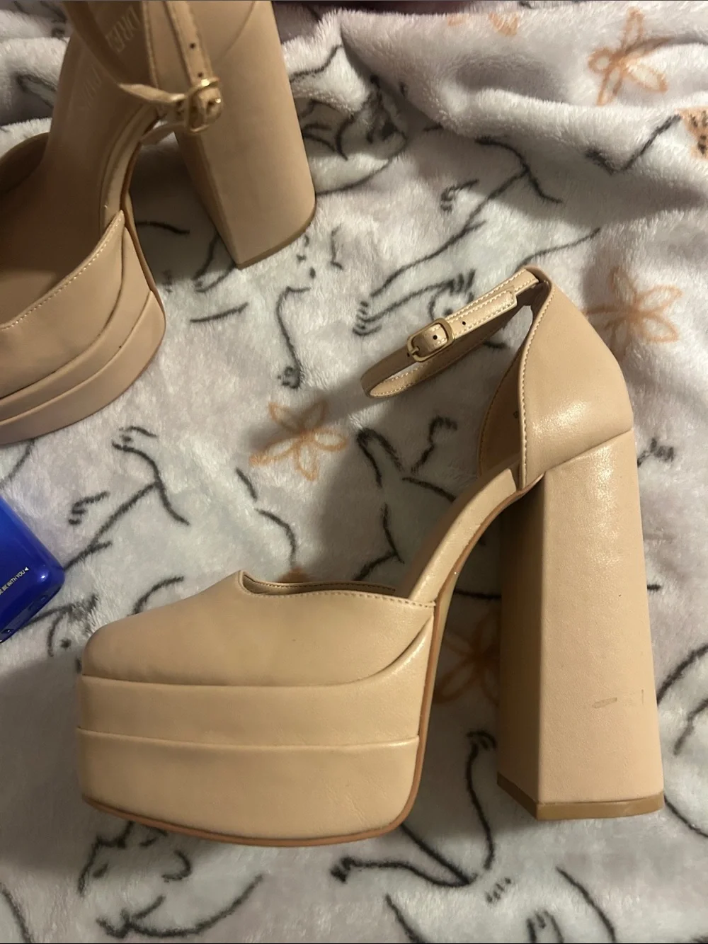 Dream Pairs Platform Ankle-Strap Chunky Heel Pumps - Nude
